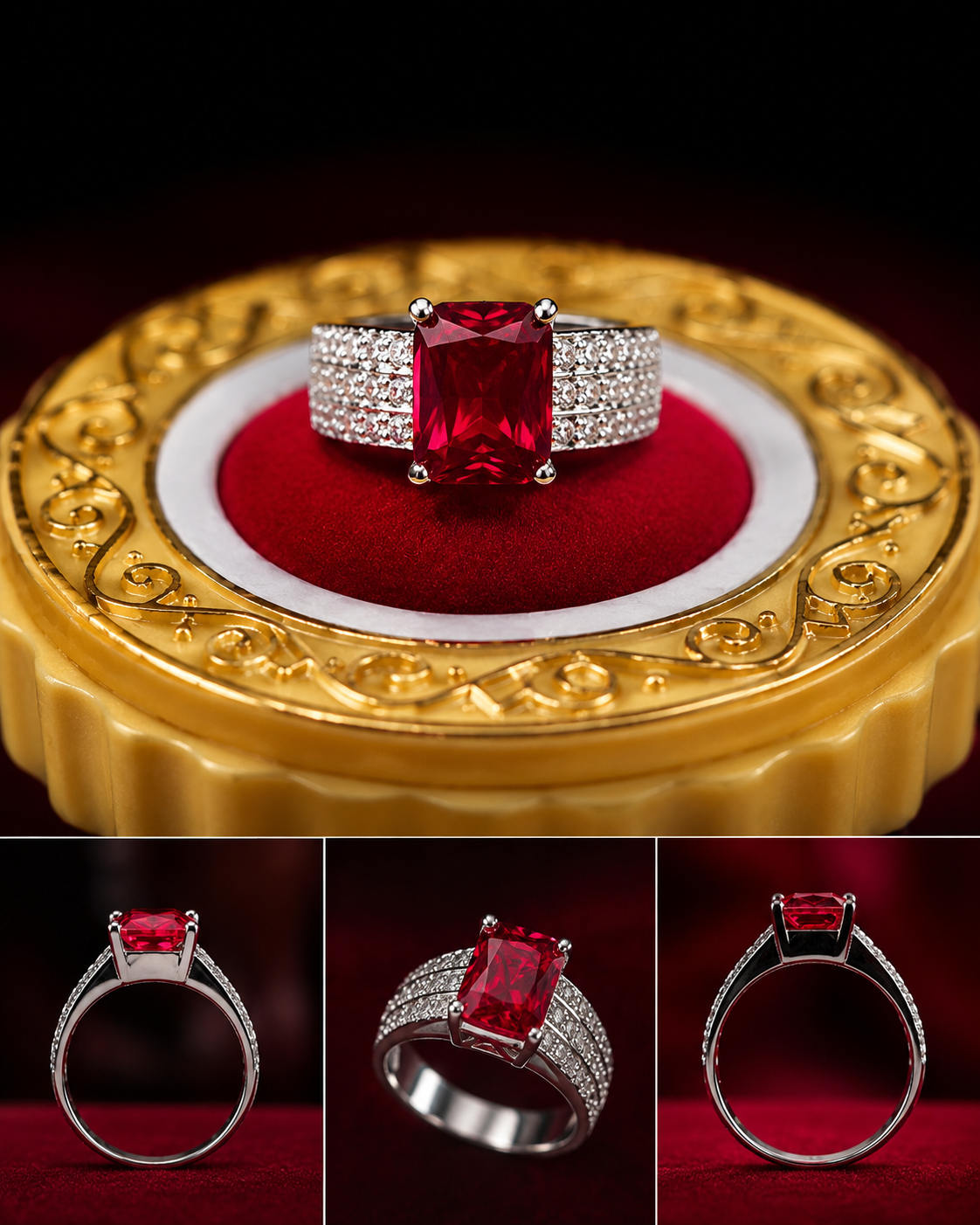 Royal Ruby Red Solitaire Statement Ring