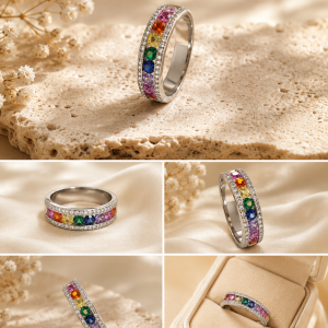 Rainbow Crystal Eternity Band Ring for Women
