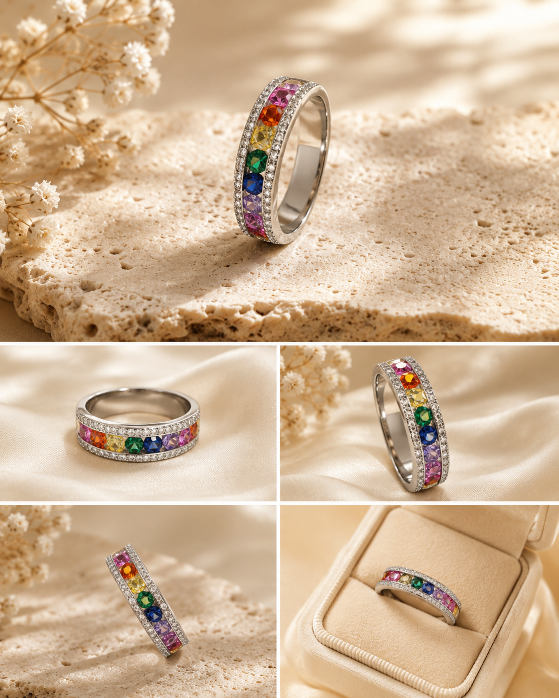 Rainbow Crystal Eternity Band Ring for Women
