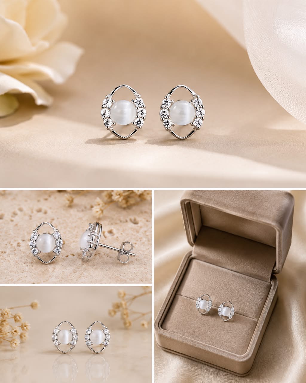 Floral Pearl & Crystal Stud Earrings for Women