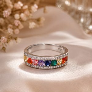 Rainbow Crystal Eternity Band Ring for Women