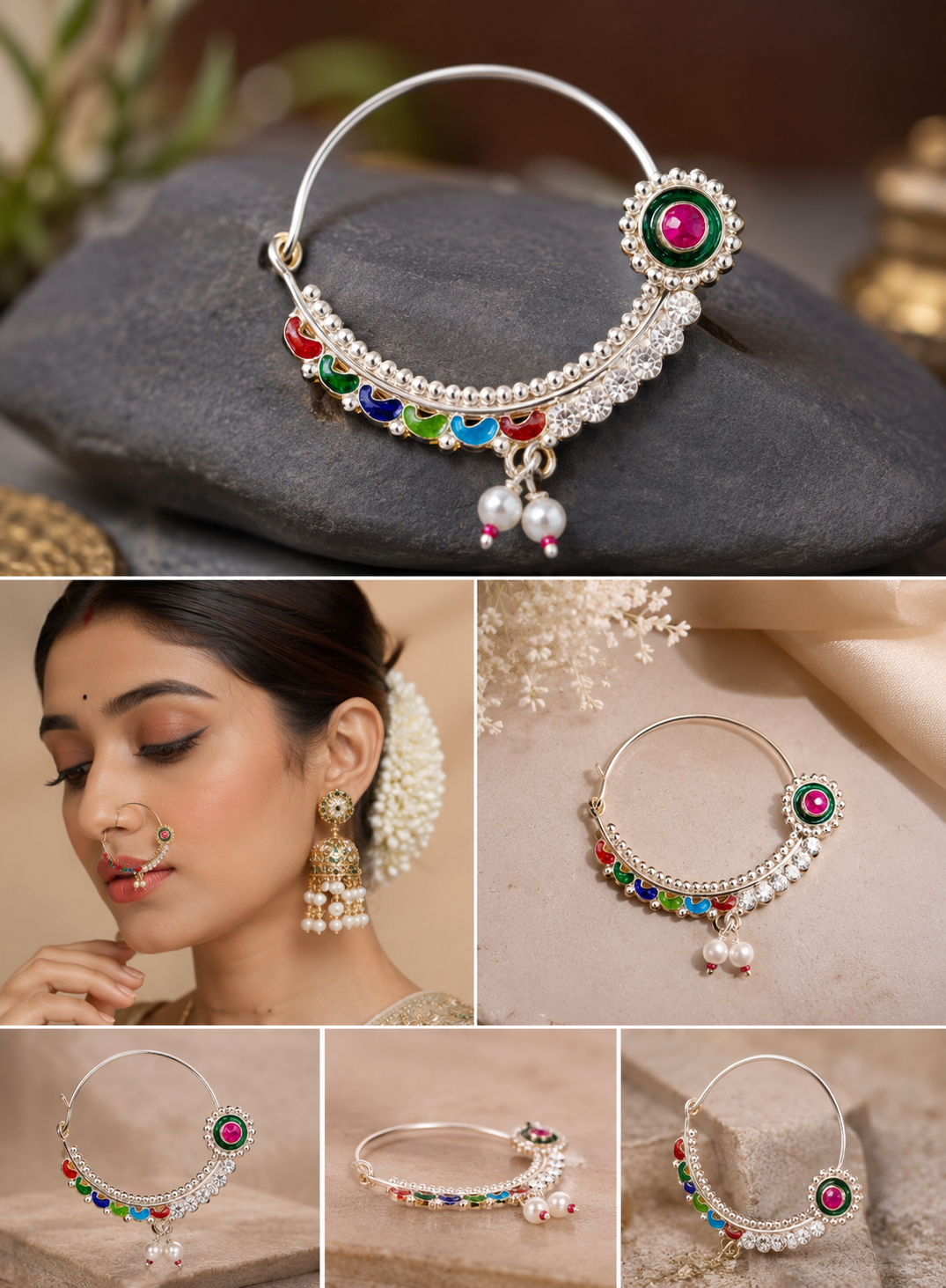 Traditional Multicolor Silver Nath for Women