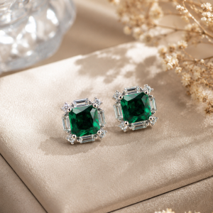 925 Sterling Silver Emerald Green Square Stud Earrings | Premium CZ Diamond Studs for Women & Girls