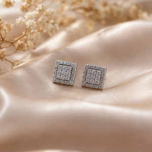 925 Sterling Silver Square Halo CZ Stud Earrings
