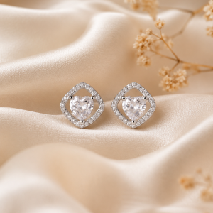 925 Sterling Silver Heart CZ Stud Earrings