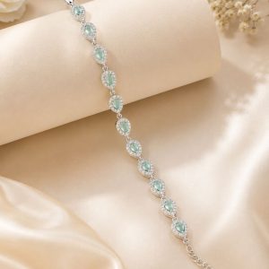 Elegant Aqua Teardrop Silver Bracelet for Women