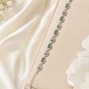 Elegant Green & White CZ Sterling Silver Bracelet for Women