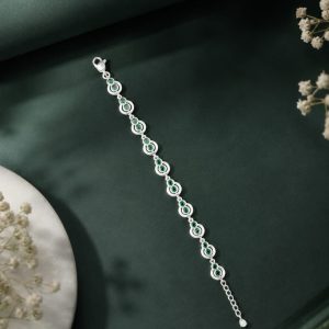Elegant Green Stone Silver Finish Bracelet for Women