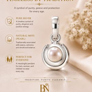 925 Pure Silver Natural Pearl (Moti) Protection Pendant for Men, Women & Kids