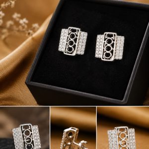 Elegant CZ Rectangle Stud Earrings – Silver Finish | Modern Geometric Design