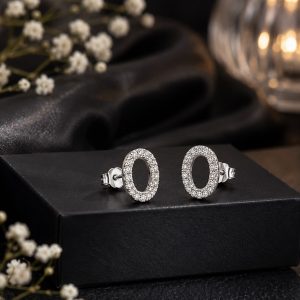 925 Sterling Silver Oval Halo Stud Earrings with Sparkling CZ Stones