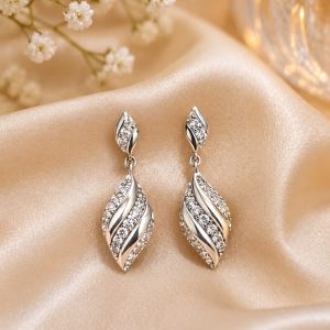 Twisted Leaf Design 925 Silver Drop Earrings