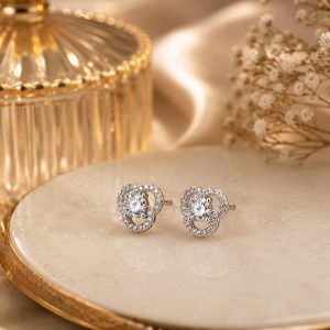 Sterling Silver Clover CZ Stud Earrings | Elegant Sparkle Everyday Earrings for Women