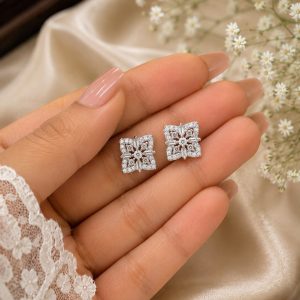 Elegant Floral CZ Stud Earrings for Women | Sterling Silver 925 Sparkling Earrings