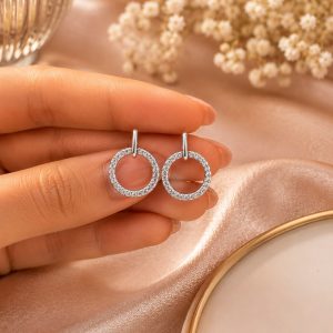 925 Sterling Silver Sparkling Circle Drop Stud Earrings