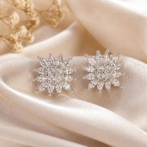 Elegant Floral CZ Stud Earrings for Women | Premium Silver Finish | Party & Daily Wear