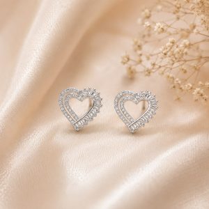 925 Sterling Silver Open Heart Stud Earrings