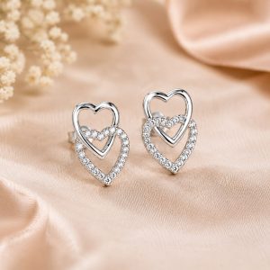 925 Sterling Silver Double Heart Stud Earrings