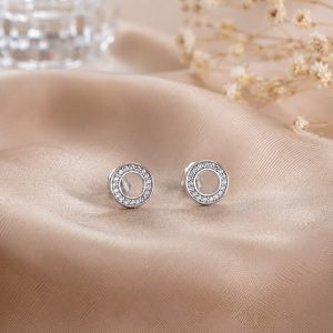 925 Sterling Silver Circle Halo Stud Earrings – Elegant Sparkle for Everyday Wear