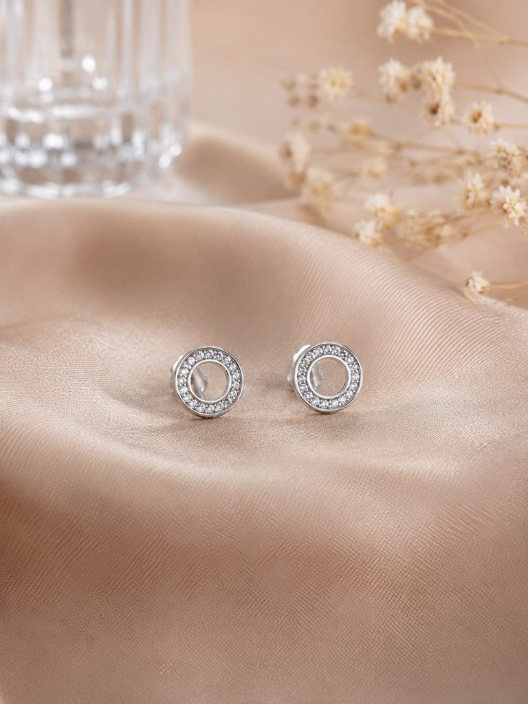 925 Sterling Silver Circle Halo Stud Earrings – Elegant Sparkle for Everyday Wear