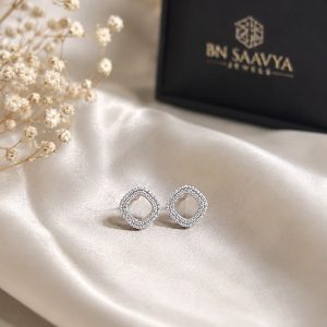 Elegant Square Halo Stud Earrings – Sterling Silver Finish