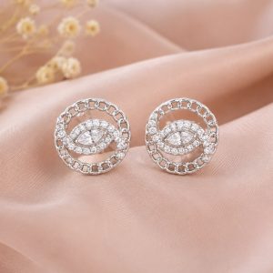 925 Sterling Silver CZ Chain Circle Stud Earrings