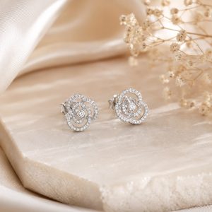 925 Sterling Silver Floral CZ Stud Earrings for Women | Elegant Rose Design